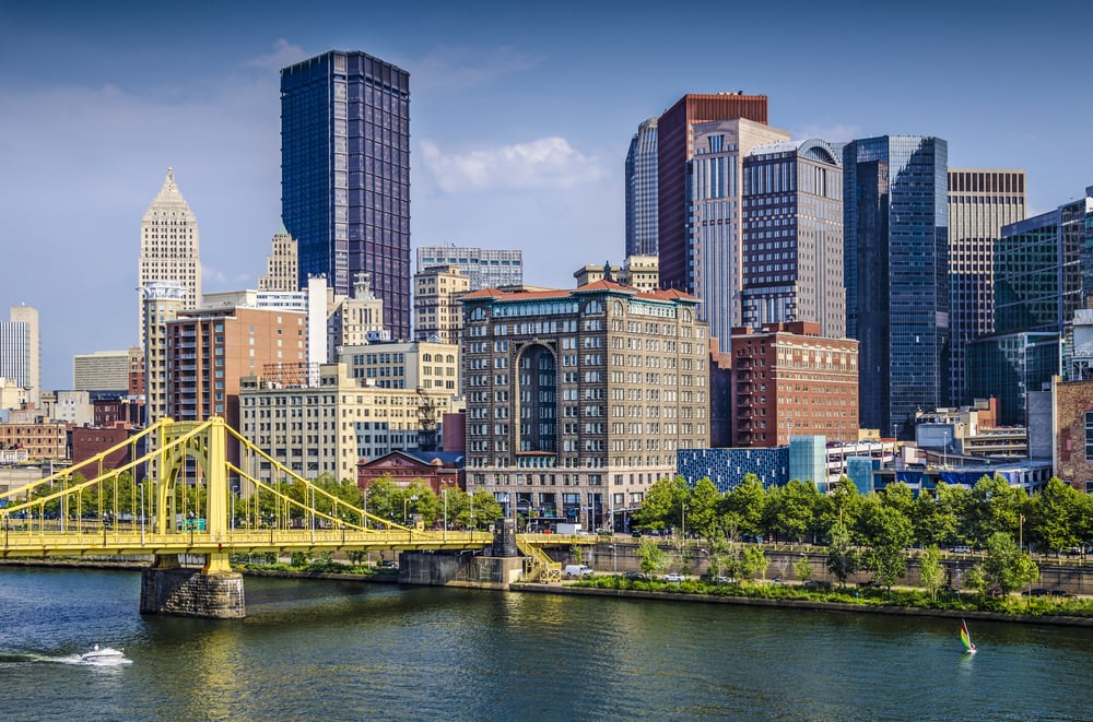 Pittsburgh, Pennsylvania, USA daytime downtown scene over the Allegheny River.